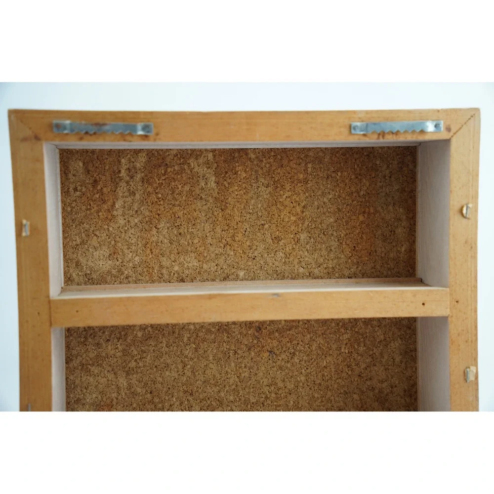 Steven‎ Klein Cat Print Wooden Wall Cabinet Small Tan Cork Board Shelves Good